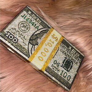 Crystal Money Clutch Chain Purse NWOT